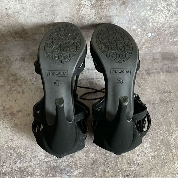 Strappy Sexy Stiletto Lace Up Heels Black 8.5 Top Moda Nubuck - Picture 5 of 12